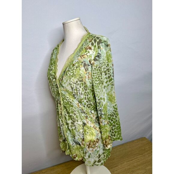 Marks and Spencer Per Una Green Boho Floral Sheer Lightweight Blouse Size 18 - Picture 5 of 6